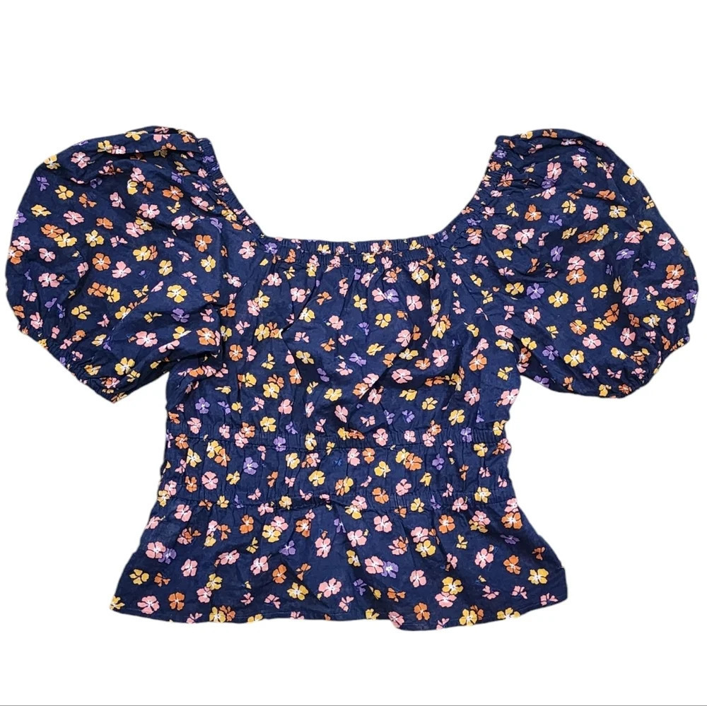 Madewell Smocked Waist Aloha Floral Puff Sleeve Crop Top Size XS - Picture 5 of 6